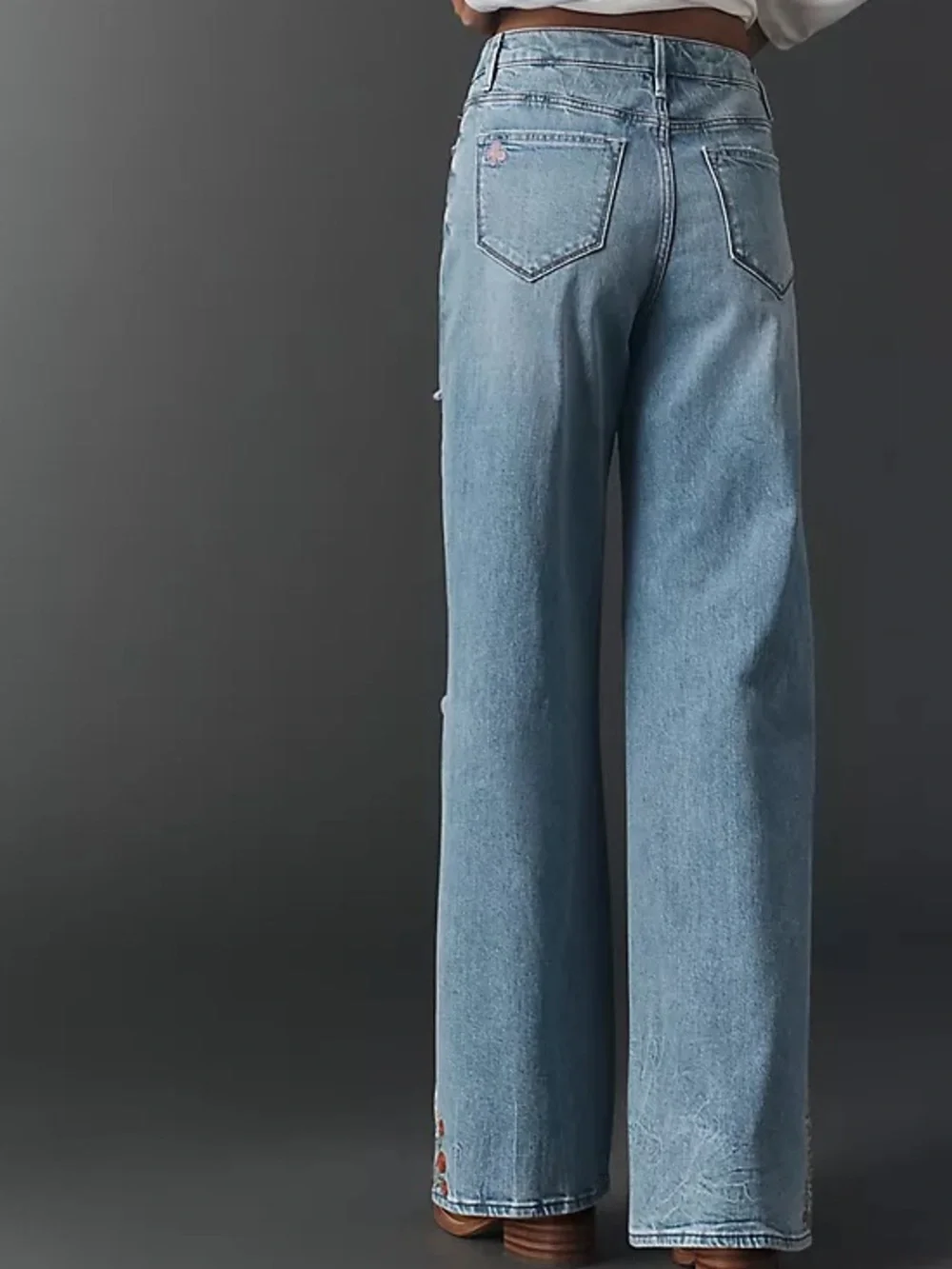 Driftwood Marlena Embroidered Mid-Rise Wide-Leg Jeans 28